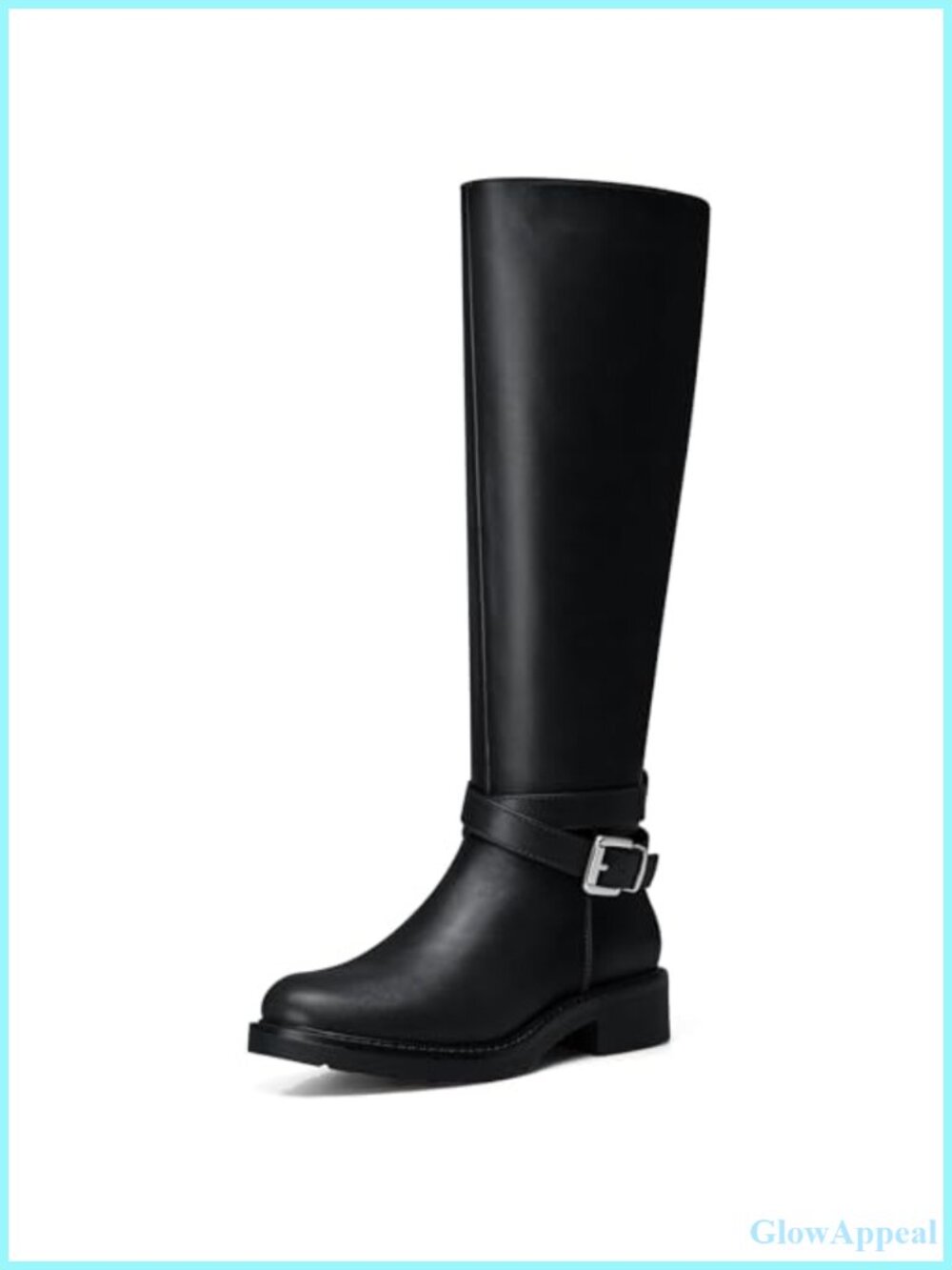 Women's Wide Calf Knee High Boots Low Heel Flat Comfortable PU Leather